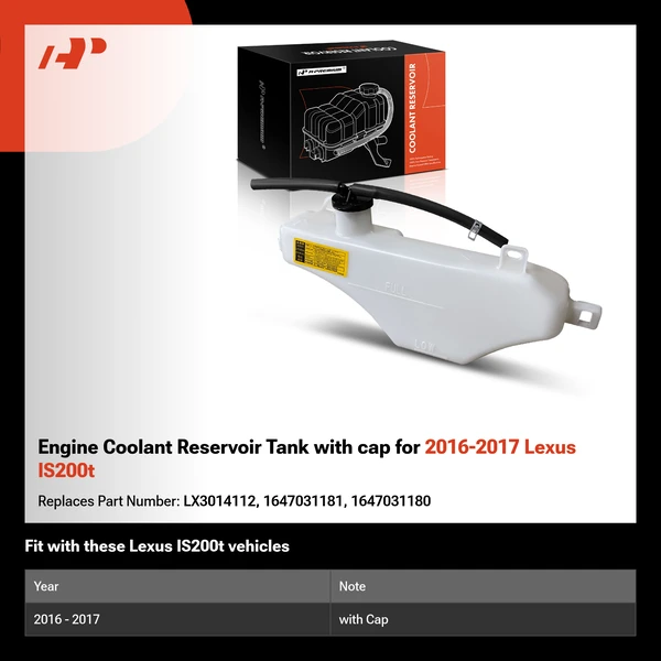 Engine Coolant Reservoir Tank with cap for 2016-2017 Lexus IS200t