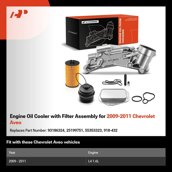 Engine Oil Cooler with Filter Assembly for 2009-2011 Chevrolet Aveo