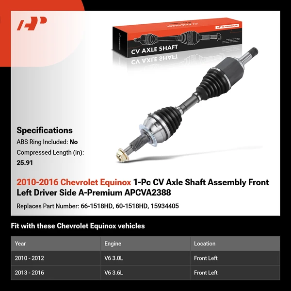 2010-2016 Chevrolet Equinox 1-Pc CV Axle Shaft Assembly Front Left Driver Side A-Premium APCVA2388