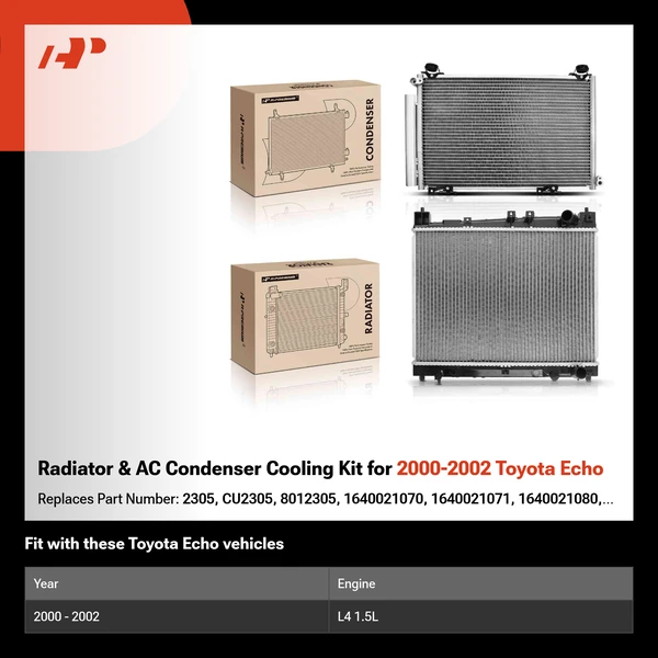Radiator & AC Condenser Cooling Kit for 2000-2002 Toyota Echo