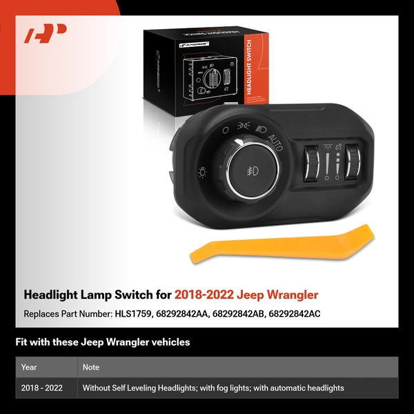 Headlight Lamp Switch for 2018-2022 Jeep Wrangler
