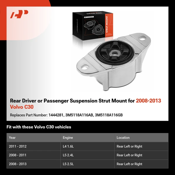 Rear Driver or Passenger Suspension Strut Mount for 2008-2013 Volvo C30