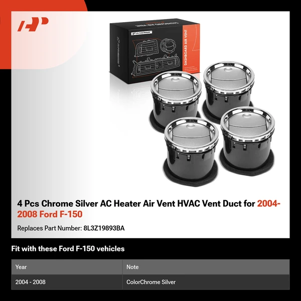 4 Pcs Chrome Silver AC Heater Air Vent HVAC Vent Duct for 2004-2008 Ford F-150