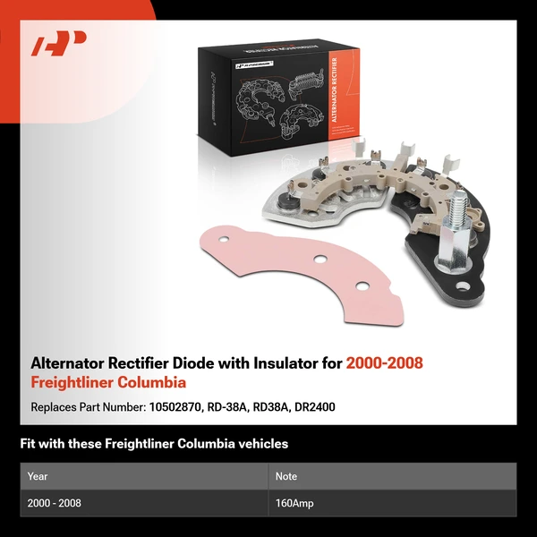 Alternator Rectifier Diode with Insulator for 2000-2008 Freightliner Columbia
