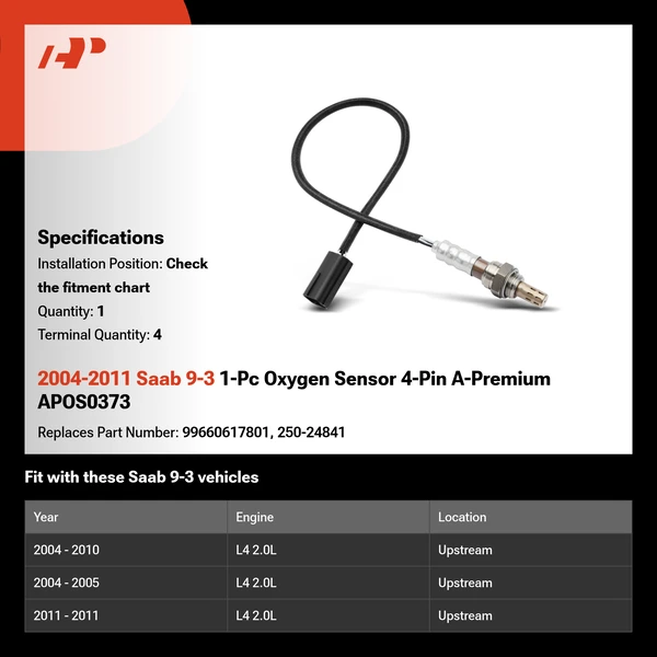 2004-2011 Saab 9-3 1-Pc Oxygen Sensor 4-Pin A-Premium APOS0373