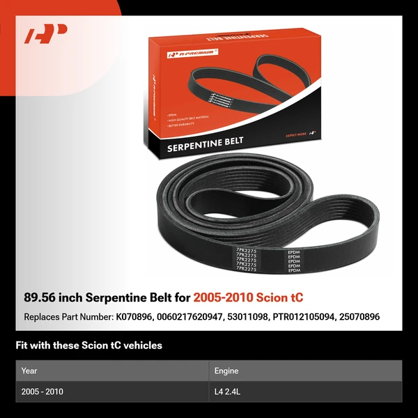 89.56 inch Serpentine Belt for 2005-2010 Scion tC
