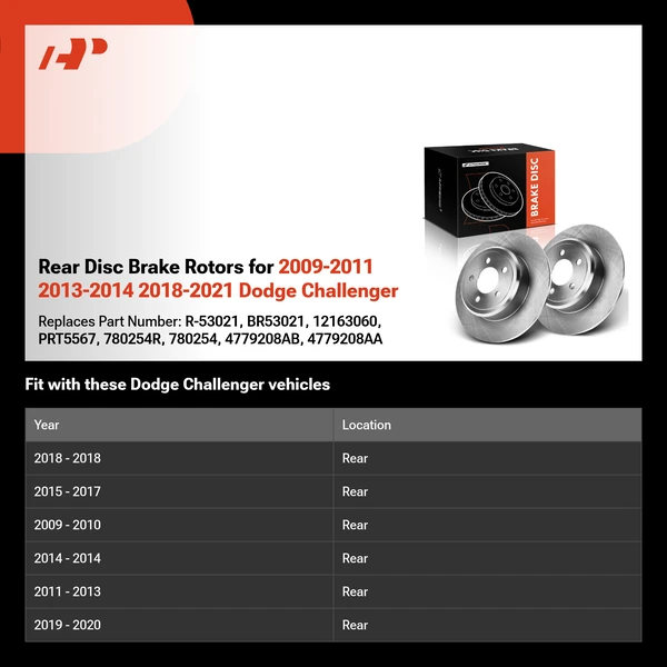 Rear Disc Brake Rotors for 2009-2011 2013-2014 2018-2021 Dodge Challenger