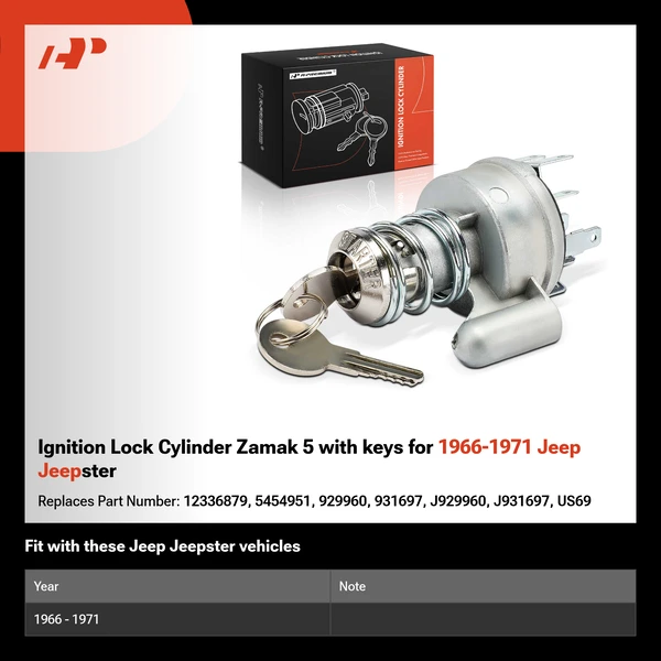 Ignition Lock Cylinder Zamak 5 with keys for 1966-1971 Jeep Jeepster