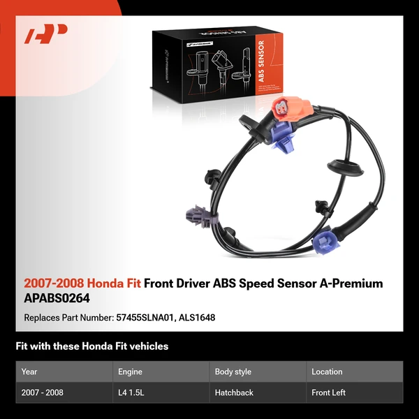 2007-2008 Honda Fit Front Driver ABS Speed Sensor A-Premium APABS0264
