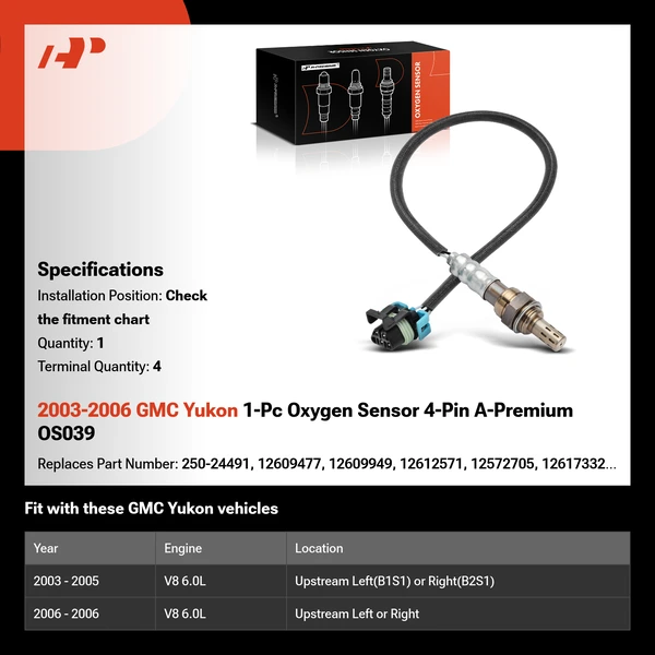 2003-2006 GMC Yukon 1-Pc Oxygen Sensor 4-Pin A-Premium OS039