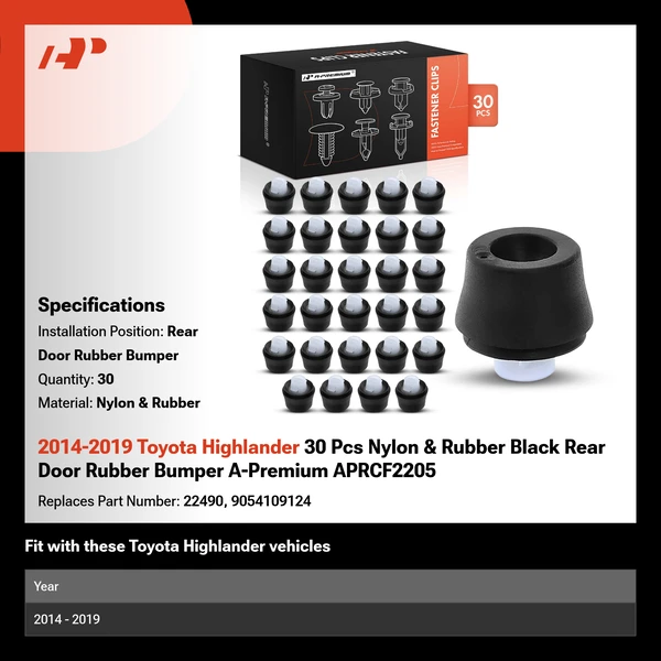 2014-2019 Toyota Highlander 30 Pcs Nylon & Rubber Black Rear Door Rubber Bumper A-Premium APRCF2205