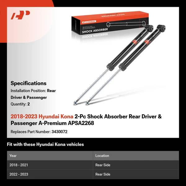 2018-2023 Hyundai Kona 2-Pc Shock Absorber Rear Driver & Passenger A-Premium APSA2268