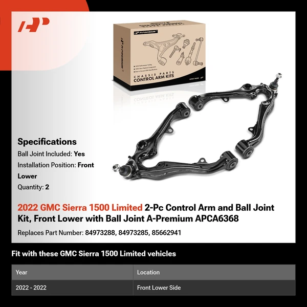 2022 GMC Sierra 1500 Limited 2-Pc Control Arm and Ball Joint Kit, Front Lower with Ball Joint A-Premium APCA6368