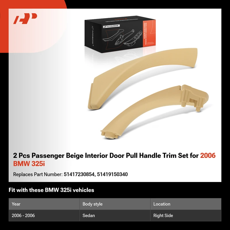 2 Pcs Passenger Beige Interior Door Pull Handle Trim Set for 2006 BMW 325i
