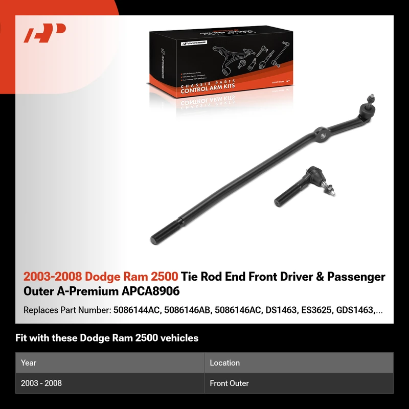 2003-2008 Dodge Ram 2500 Tie Rod End Front Driver & Passenger Outer A-Premium APCA8906