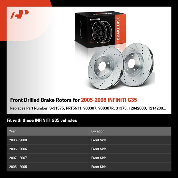 Front Drilled Brake Rotors for 2005-2008 INFINITI G35