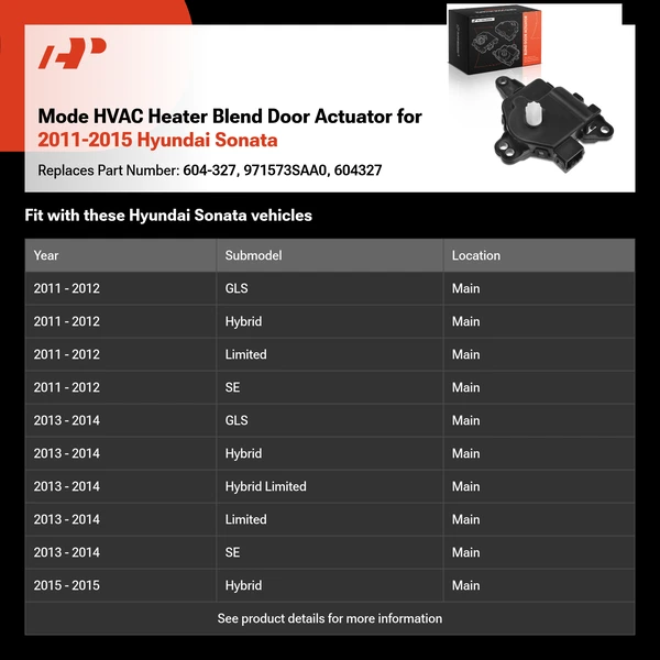 Mode HVAC Heater Blend Door Actuator for 2011-2015 Hyundai Sonata