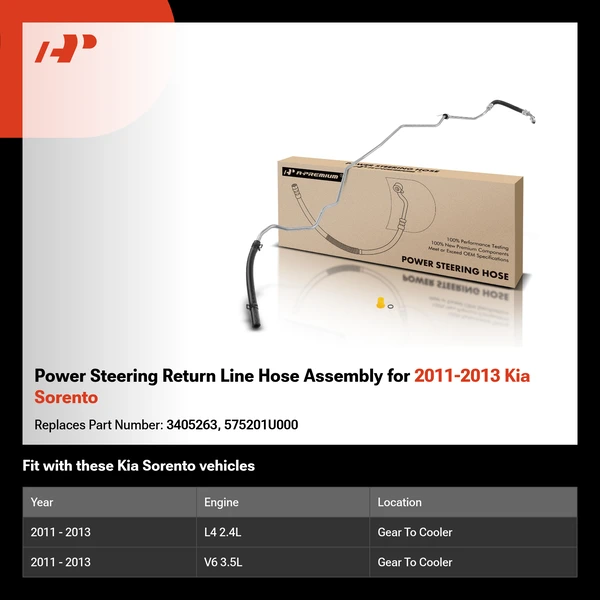 Power Steering Return Line Hose Assembly for 2011-2013 Kia Sorento
