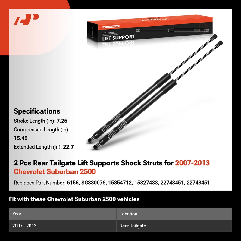 2 Pcs Rear Tailgate Lift Supports Shock Struts for 2007-2013 Chevrolet Suburban 2500