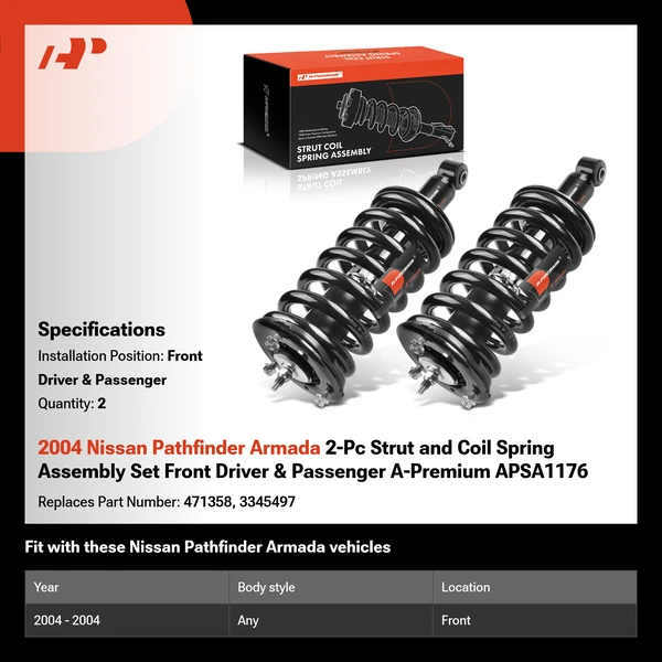 2004 Nissan Pathfinder Armada 2-Pc Strut and Coil Spring Assembly Set Front Driver & Passenger A-Premium APSA1176