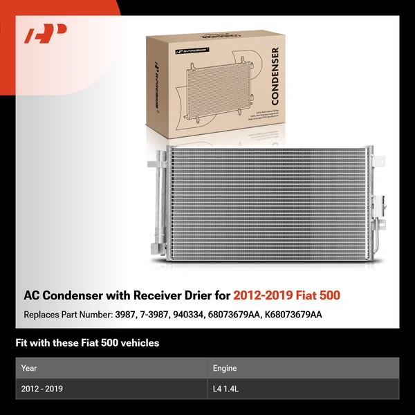 AC Condenser with Receiver Drier for 2012-2019 Fiat 500