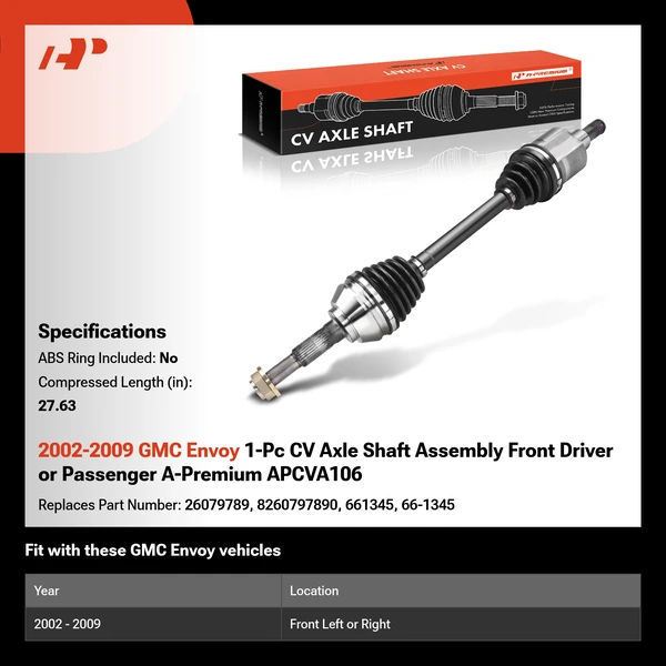 2002-2009 GMC Envoy 1-Pc CV Axle Shaft Assembly Front Driver or Passenger A-Premium APCVA106