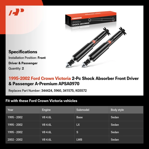 1995-2002 Ford Crown Victoria 2-Pc Shock Absorber Front Driver & Passenger A-Premium APSA0970