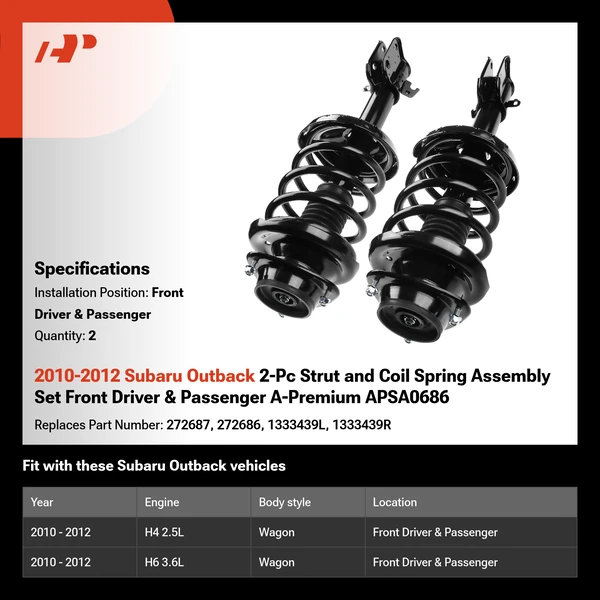 2010-2012 Subaru Outback 2-Pc Strut and Coil Spring Assembly Set Front Driver & Passenger A-Premium APSA0686