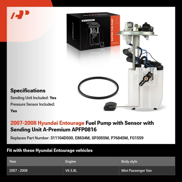 2007-2008 Hyundai Entourage Fuel Pump with Sensor with Sending Unit A-Premium APFP0816