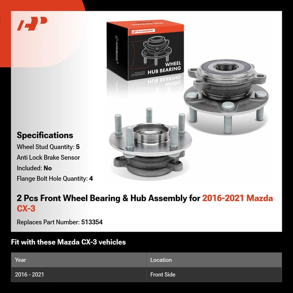 2 Pcs Front Wheel Bearing & Hub Assembly for 2016-2021 Mazda CX-3