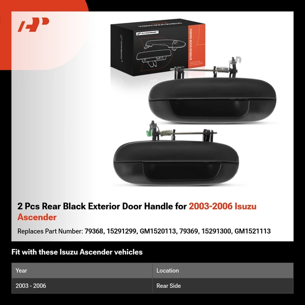 2 Pcs Rear Black Exterior Door Handle for 2003-2006 Isuzu Ascender