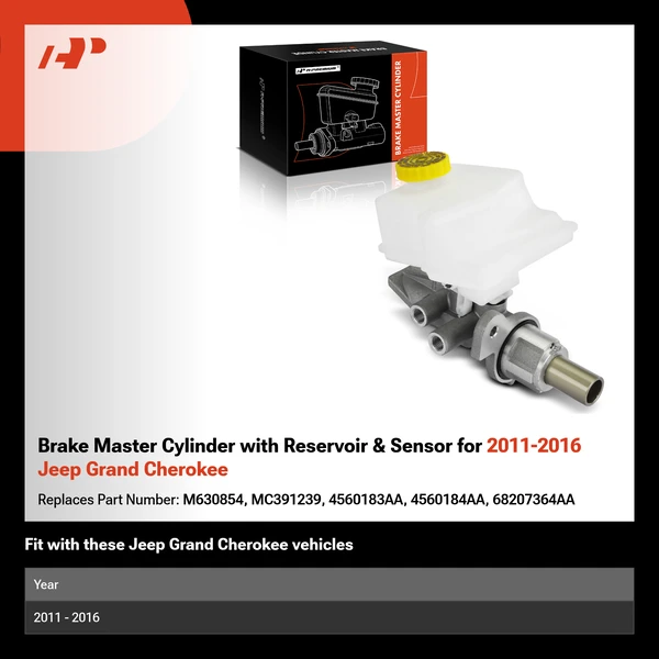 Brake Master Cylinder with Reservoir & Sensor for 2011-2016 Jeep Grand Cherokee