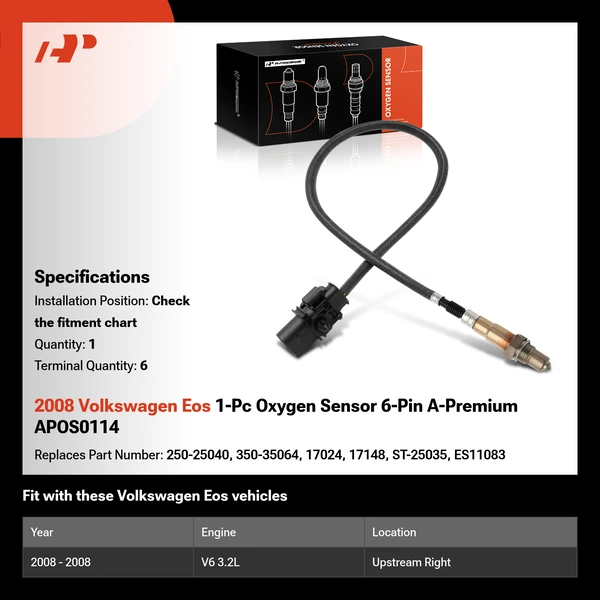 2008 Volkswagen Eos 1-Pc Oxygen Sensor 6-Pin A-Premium APOS0114