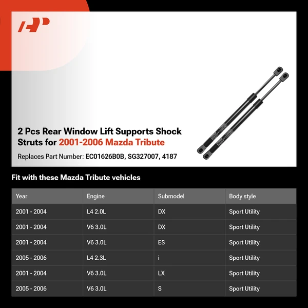2 Pcs Rear Window Lift Supports Shock Struts for 2001-2006 Mazda Tribute