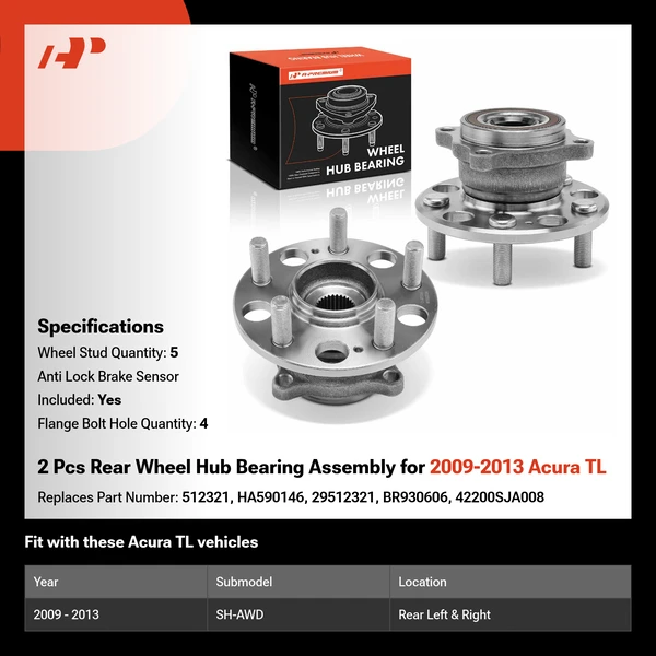 2 Pcs Rear Wheel Hub Bearing Assembly for 2009-2013 Acura TL