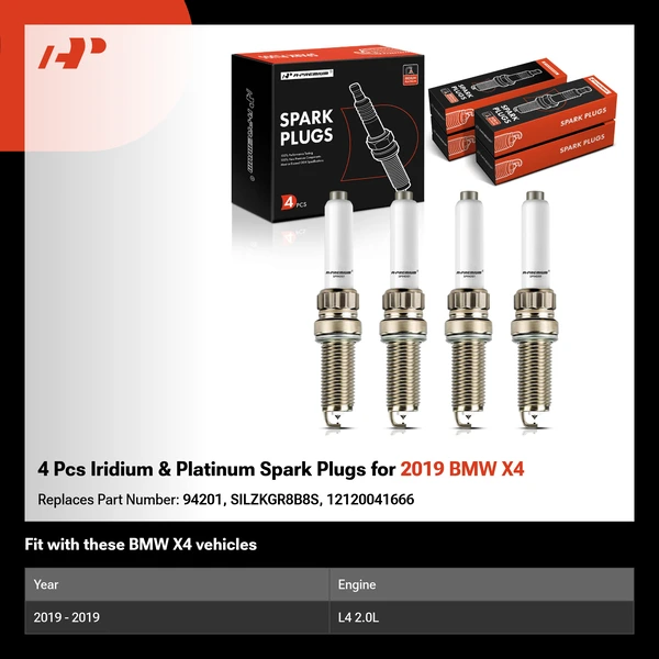 4 Pcs Iridium & Platinum Spark Plugs for 2019 BMW X4