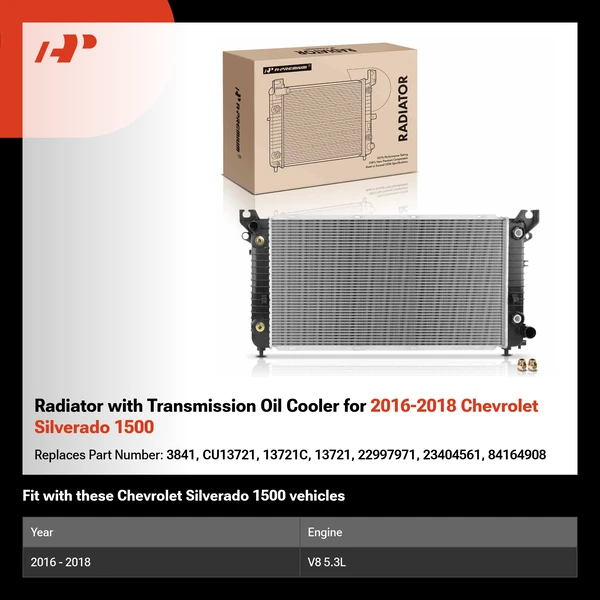 Radiator with Transmission Oil Cooler for 2016-2018 Chevrolet Silverado 1500