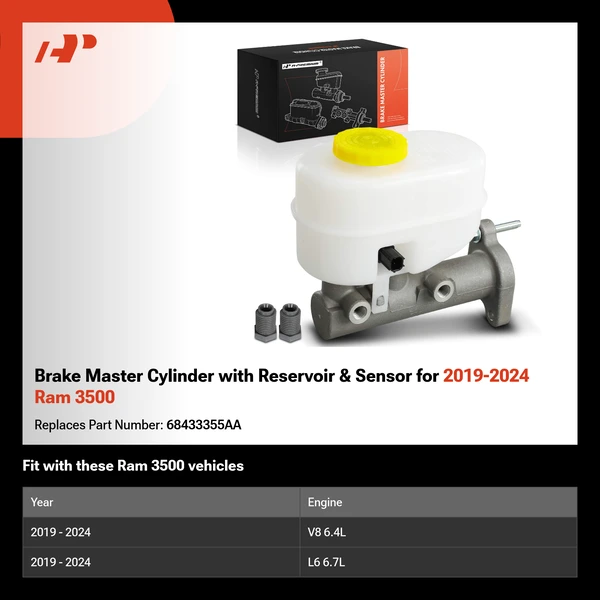 Brake Master Cylinder with Reservoir & Sensor for 2019-2024 Ram 3500