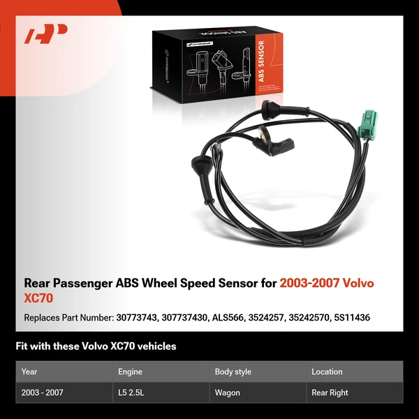 Rear Passenger ABS Wheel Speed Sensor for 2003-2007 Volvo XC70