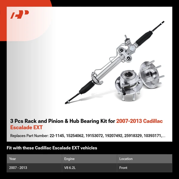 3 Pcs Rack and Pinion & Hub Bearing Kit for 2007-2013 Cadillac Escalade EXT
