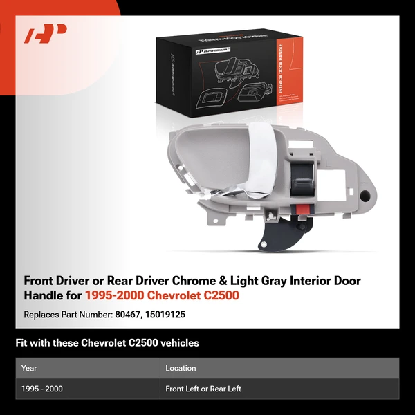 Front Driver or Rear Driver Chrome & Light Gray Interior Door Handle for 1995-2000 Chevrolet C2500