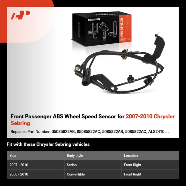 Front Passenger ABS Wheel Speed Sensor for 2007-2010 Chrysler Sebring