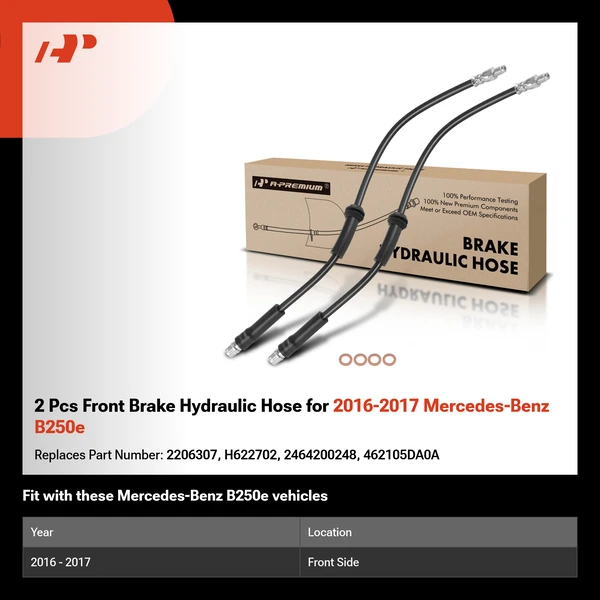 2 Pcs Front Brake Hydraulic Hose for 2016-2017 Mercedes-Benz B250e