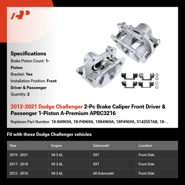 2012-2021 Dodge Challenger 2-Pc Brake Caliper Front Driver & Passenger 1-Piston A-Premium APBC3216