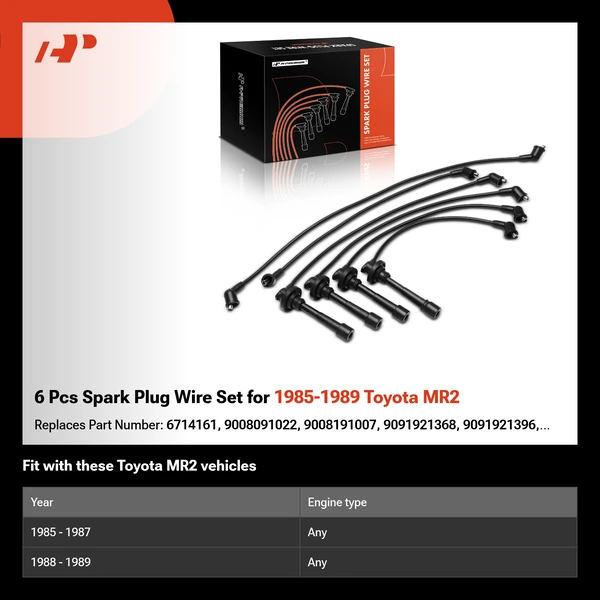 6 Pcs Spark Plug Wire Set for 1985-1989 Toyota MR2