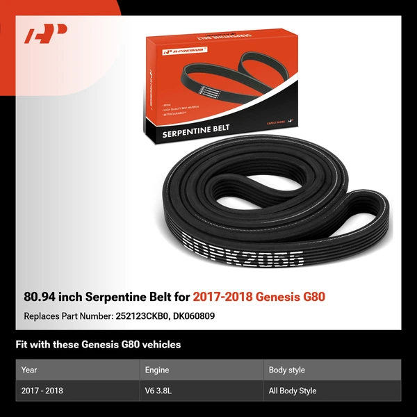 80.94 inch Serpentine Belt for 2017-2018 Genesis G80