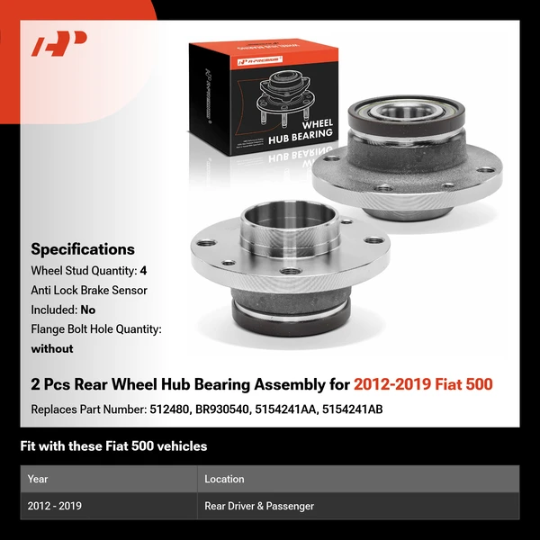 2 Pcs Rear Wheel Hub Bearing Assembly for 2012-2019 Fiat 500