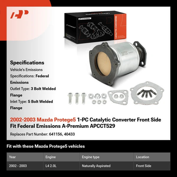 2002-2003 Mazda Protege5 1-PC Catalytic Converter Front Side Fit Federal Emissions A-Premium APCCT529