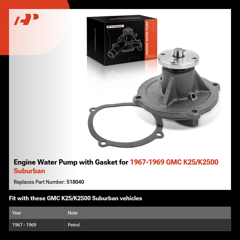 Engine Water Pump with Gasket for 1967-1969 GMC K25/K2500 Suburban
