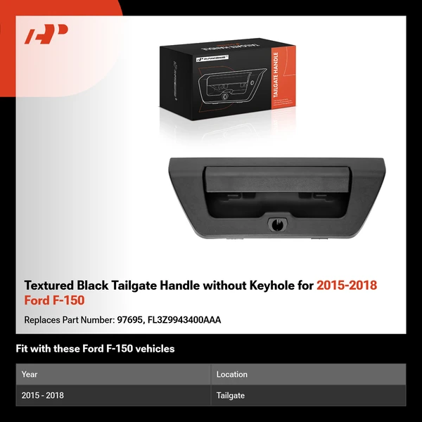 Textured Black Tailgate Handle without Keyhole for 2015-2018 Ford F-150